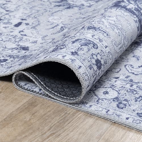 Bloom Rugs Washable Non-Slip 7 ft Runner - Gray/Blue Traditional Medallion Runner for Entryway, Hallway, Bathroom, and Kitchen - Exact Size: 2.5' x 7' - color: Gray / Blue, size: 2'6" x 7' (Runner)