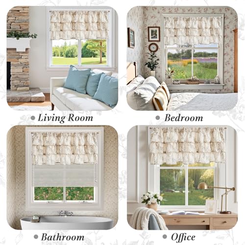jinchan Alisa Ruffled Floral Valance Curtain 18 Inch 1 Panel Grey on Linen - color: Alisa Grey on Linen