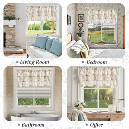 jinchan Alisa Ruffled Floral Valance Curtain 18 Inch 1 Panel Grey on Linen - color: Alisa Grey on Linen