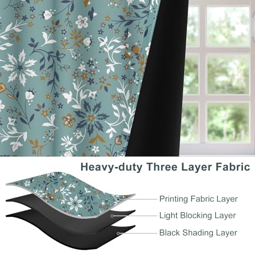 Boho Floral Blackout Curtains 2 Panels Set - Retro Botanical Leaf & Flower Window Drapes with Grommets, Thermal Insulated Room Darkening Curtains for Bedroom Living Room, 52x84 Inch - color: Delicate Floral-c