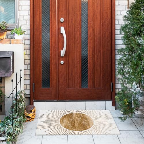 Jvpke Boho Door Mat, Minimalist Gold Sunshine Sunray Doormat Indoor Outdoor Entrance Porch, Abstract Boho Sun Bath Mats for Bathroom, Mid Century Modern Welcome Mats for Front Door, 17x30 Inches - color: Boho Door Mat