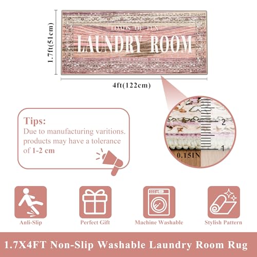 TOPRUUG Pink Laundry Room Rug Runner 20"X47" Washable Laundry Mat - color: Blush Pink, size: 1'8" x 4' (Rectangular)