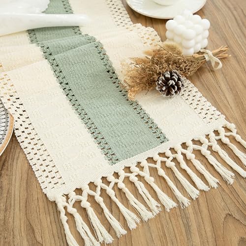 Boho Green Table Runner, 12x72 Inches - color: Green, size: 12" x 72"