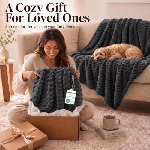 HIMEET Charcoal Grey Throw XL Blanket, 300GSM Ribbed Fleece, 50 x 70 Inches - color: Charcoal Grey, size: Throw XL (50" x 70")