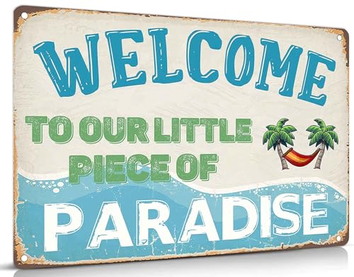 Tropical Coastal Metal Wall Art Welcome To Our Little Piece Of Paradise Decor Painting Pictures Summer Beach Signs posters Prints for Interior Outdoor Room Hotel Resort Party Home Decoration 8x12In - color: Coastal2