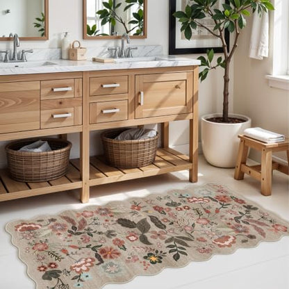 2x4 Small Area Rug for Entryway: Washable Non Slip Kitchen Runner Brown - color: Beige-brown, size: 2' x 4' (Rectangular)