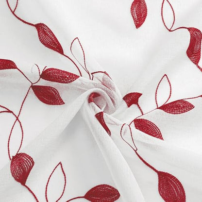 Tollpiz Burgundy Red Leaf Sheer Tier Curtains Kitchen 30 x 24 Inches - color: Burgundy Red, size: 30"W x 24"L (Pack of 2)