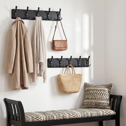 WEBI Coat Rack Wall Mount,Coat Hooks Wall Mounted Rustic,16" Hole to Hole,Large Coat Hanger Wall,Wood Hook Rack,5 Triple Hooks for Hanging Coats,Jacket,Clothes,Farmhouse,Black - color: Black, size: 5 Hooks