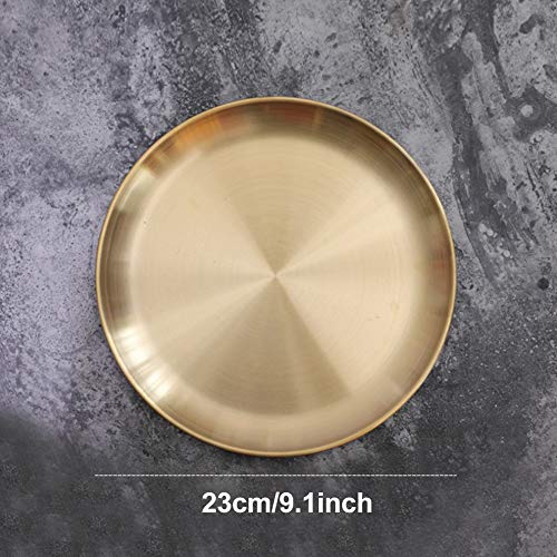 Round Brass Tray,Small Gold Decorative Tray Metal Storage Organizer Tray for Modern Home,Matte Brass Finish (23cm/9.1inch) - size: 9"