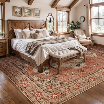 Tangsoo Boho 4x6 Area Rug for Living Room, Washable Non Slip Rug Terracotta - color: Terracotta/Tan, size: 4' X 6' (Rectangular)