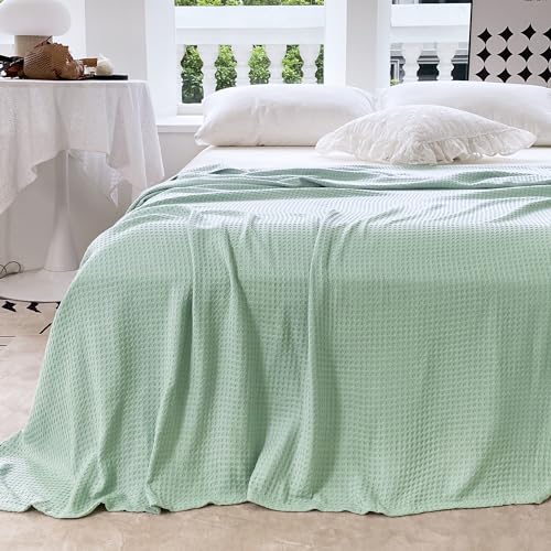 AmyHomie Cooling Waffle Blanket Queen Size, 100% Rayon Derived from Bamboo - color: Sagegreen, size: Queen (90"x90")