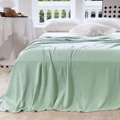 AmyHomie Cooling Waffle Blanket King Size, 100% Rayon Derived from Bamboo - color: Sagegreen, size: King (108"x90")