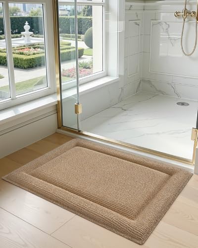 DEXI Memory Foam Bath Mat 24x17, Thick Chenille Bathroom Rug, Beige - color: Beige, size: 24" X 17" (Rectangular)