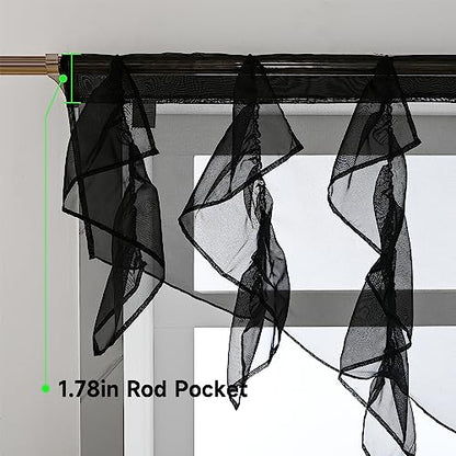 PearAge Ruffled Voile Semi Sheer Curtain Valance, Kitchen Living Room Shabby Chic Ruffle Valance Curtains, Girls Daughters Bedroom Cascade Window Valance 52x26 Inches (Black-Triangle) - color: Black