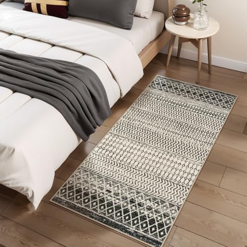 2x4 Washable Rugs for Entryway, Black Boho Bathroom Runner Rug - color: Black, size: 2' x 4' (Rectangular)