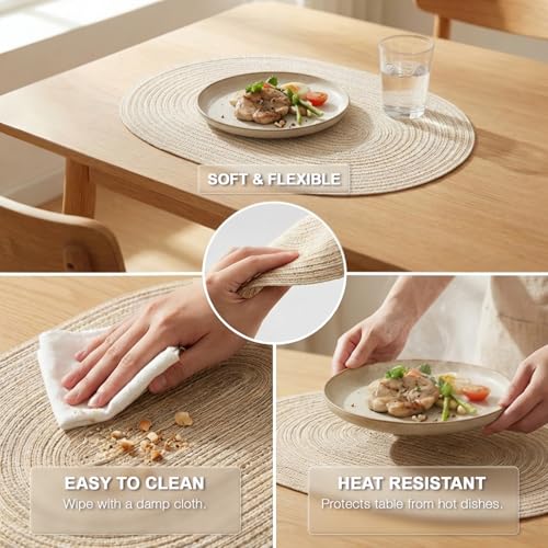 Placemats Set of 4, Woven Oval Braided Dining Table Mats(Beige) - color: Beige, size: 4 pcs