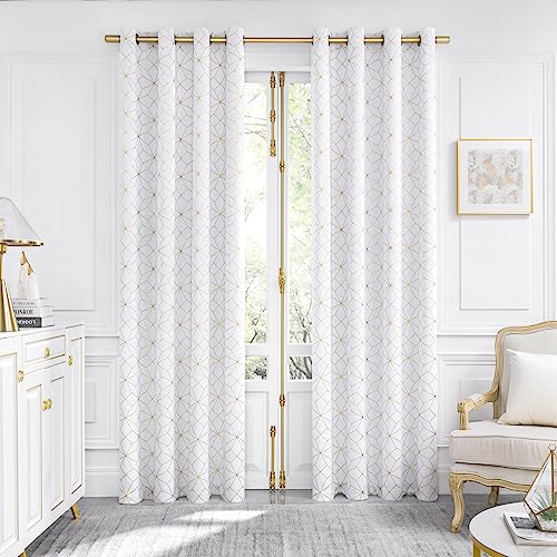 Beauoop White Gold 100% Blackout Curtains for Bedroom 50x108 2 Panels - color: White/Gold, size: 50"W x 108"L (Pack of 2)