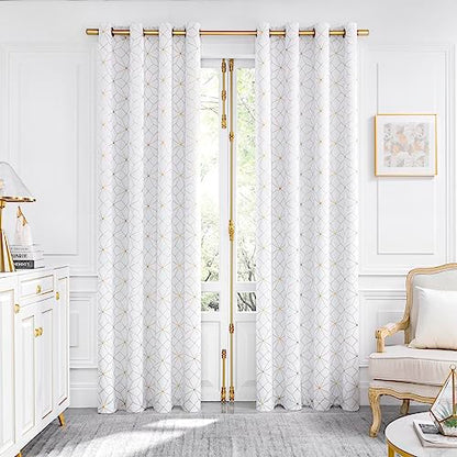 Beauoop White Gold 100% Blackout Curtains for Bedroom 50x96 2 Panels - color: White/Gold, size: 50"W x 96"L (Pack of 2)