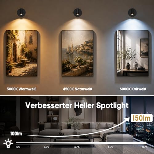 Spotlights Indoor with Remote, 5500Mah Rechargeable Picture Lights on Wall - color: Black-5500mAh