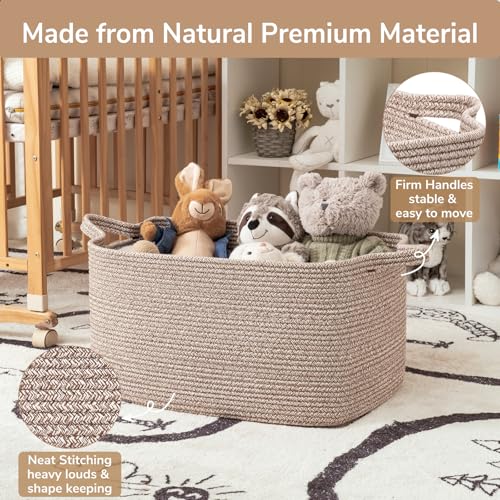 Goodpick Large Woven Rope Blanket Basket, Rectangle, Brown, 75L - color: Brown, size: Large(21.6"L x 14.9"W x 11.8"H)