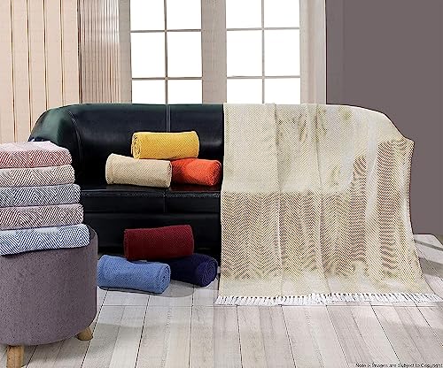 Cotton Throw Blankets - Rustic Ottoman Throw & Batik Chair Blanket Throw - Striped Throw Blanket with Fringe - Picnic Throw 50"x60" - Set of Two (Chevron Green) - color: Chevron Green