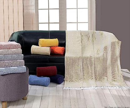 Cotton Throw Blankets - Rustic Ottoman Throw & Batik Chair Blanket Throw - Striped Throw Blanket with Fringe - Picnic Throw 50"x60" - Set of Two (Chevron Green) - color: Chevron Green