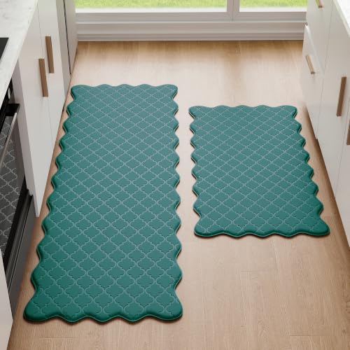 Arenarug Upgrade Scalloped Kitchen Mats Rugs 2PC, Spruce Green - color: Basic Solid- Spruce Green, size: 17.3"x30"+17.3"x47"