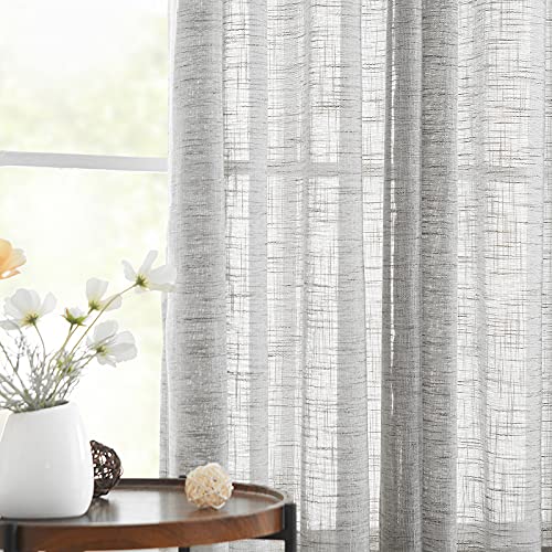 Grey Semi Sheer Linen Curtains for Living Room 52x84"Textured Window Panels - color: Soft Grey - Grommet Top, size: 52"W x 84"L (Pack of 2)