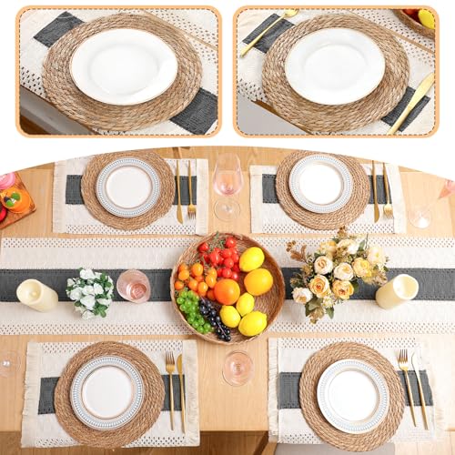 Boho Table Runner and Placemats Set, 6 Sets, Gray, 12x72 - color: Gray, size: 12x72"