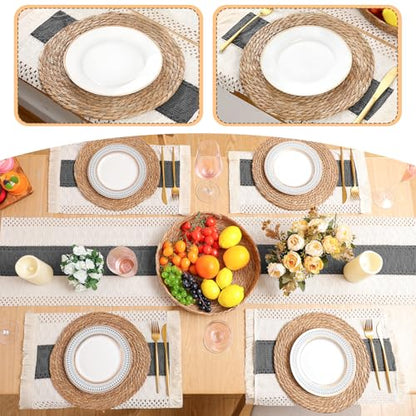 Boho Table Runner and Placemats Set, 6 Sets, Gray, 12x72 - color: Gray, size: 12x72"
