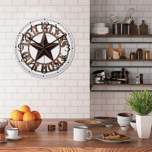 Round Farmhouse Wall Clock Western Texas Star Country Style Wood Clock Quiet Non-Ticking Battery Operated Easy to Read Classic Wall Art Analog Clock for Living Room Kitchen Bathroom 10 Inch - color: Style-1, size: 10in
