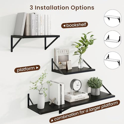Axeman Deep Floating Shelves, 16'' x 10'' Black Wall Shelves Set of 2 - color: Black, size: 16W x 10D