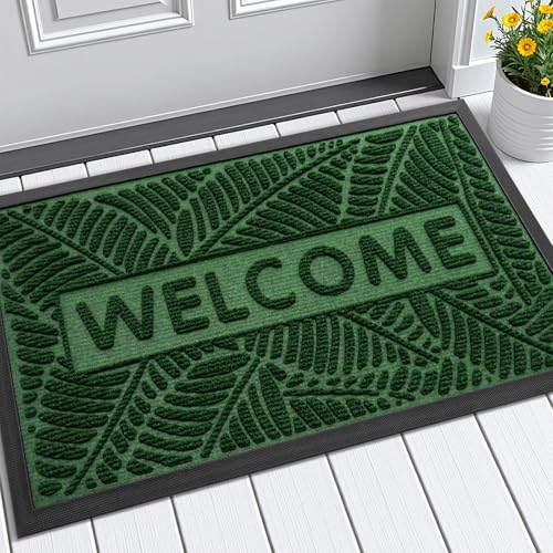 Smiry Welcome Front Door Mat for Outdoor Indoor 29.5x17, All-Season Doormat - color: Green, size: 29.5" X 17"