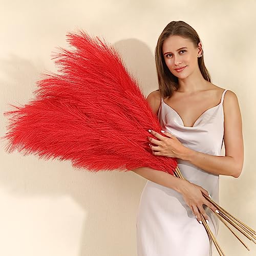 Wertuirk Red Pampas Grass Decor, 45-Inch 8Pcs Artificial Large Pampas Grass - color: Red