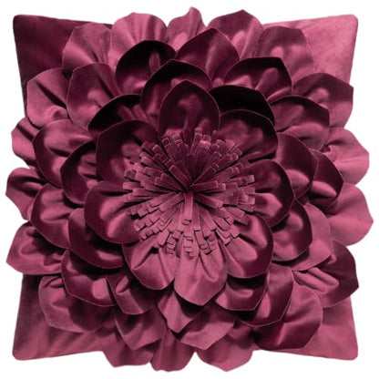 OiseauVoler Decorative 3D Flower Throw Pillow Covers 18x18 Inch Wine Red - color: Wine Red