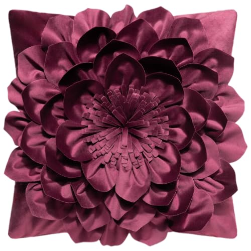 OiseauVoler Decorative 3D Flower Throw Pillow Covers 18x18 Inch Wine Red - color: Wine Red