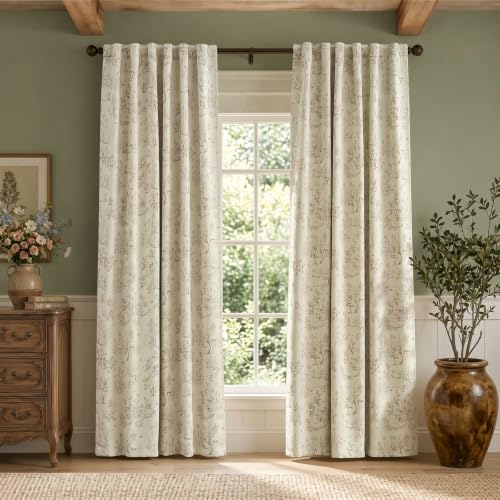 jinchan Taupe Blackout Curtains 84 Inch Woodland Back Tab 2 Panels - color: Taupe on Beige, size: 50"W x 84"L (Pack of 2)