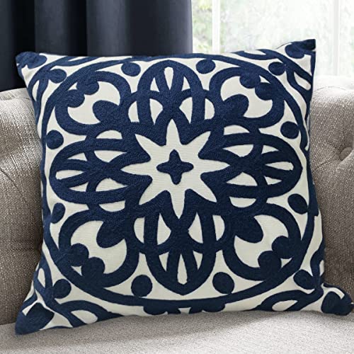 Alysheer Embroidered Decorative Throw Pillow Cover 20"x 20", 1pc Navy Blue - color: Navy, size: 20" x 20" (Pack of 1)