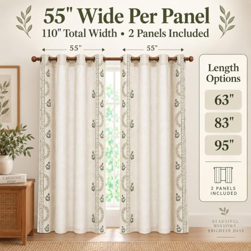 Green Embroidered Grommet Curtains, 55 in Wide, 2 Panels - color: Grass Greenn, size: 55"W x 63"L (Pack of 2)