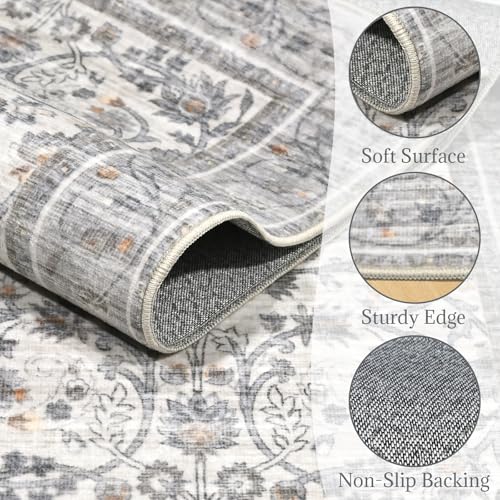 Machine Washable Hallway Runner Rug: 2'x6' Kitchen Rugs - color: Beige/Grey/Multi, size: 2' x 6' (Rectangular)