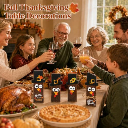 4Pcs Thanksgiving Wooden Turkey Table Centerpieces Fall Harvest Decorations