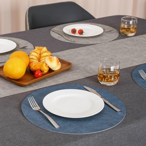 Myir JUN 14" Round Placemats Set of 4, Reversible Dual-Color Place Mats - color: Light Gray Navy Blue