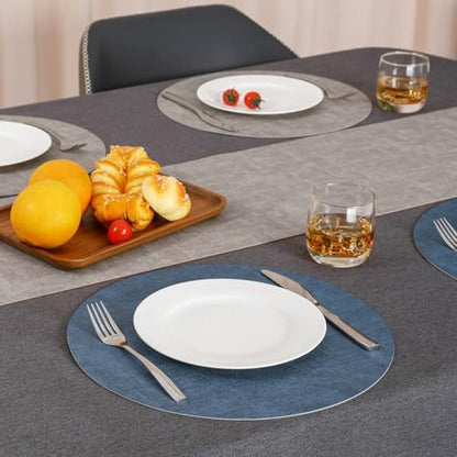 Myir JUN 14" Round Placemats Set of 4, Reversible Dual-Color Place Mats - color: Light Gray Navy Blue