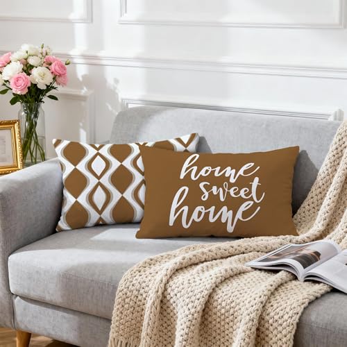 Hexagram Throw Pillow Covers 12x20, Brown Outdoor Pillow Covers Set of 4 - color: Coffee, size: 20" x 12" (Pack of 4)
