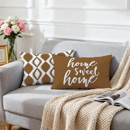 Hexagram Throw Pillow Covers 12x20, Brown Outdoor Pillow Covers Set of 4 - color: Coffee, size: 20" x 12" (Pack of 4)