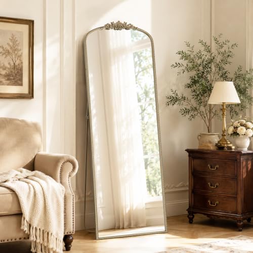 HOMECOOKIN Gold Vintage Arched Full Length Mirror, 65"X22" Antique Baroque Mirror, Wall Mounted Mirror with Ornate Frame, Floor Mirror for Bedroom/Living Room/Entryway/Hallway/Wall, Hanging or Leaning - color: Gold, size: 65"L x 22"W