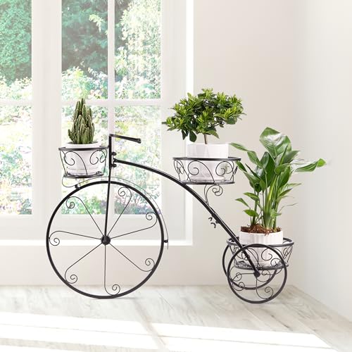 Sorbus Tricycle Planter, Garden Plant Stand (Black) - color: Black, size: 3 Wheel