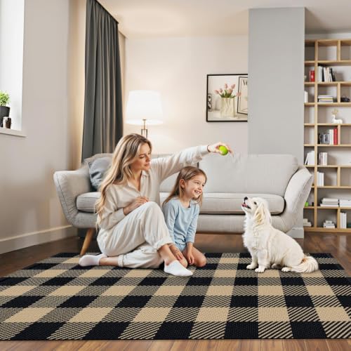 Outdoor Rugs, Brown and Black Area Rug Checkered 3’x 5’ - color: Brown & Black, size: 3' x 5' (Rectangular)