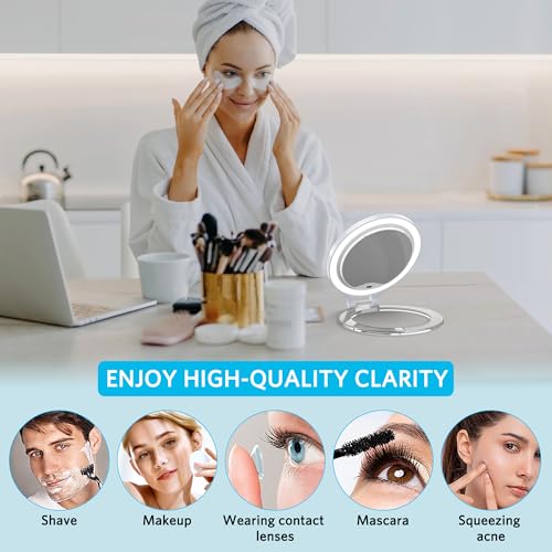 WEILY Magnifying Makeup Mirror 10X/1X, Travel Mirror with Light - color: 451-white