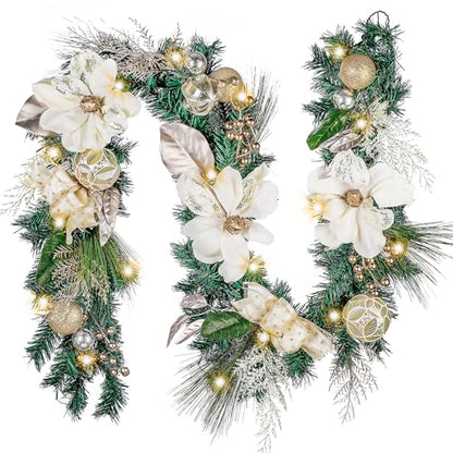 Valery Madelyn 6 Feet Christmas Garland with Lights White Gold Magnolia - color: White Gold, size: 6 feet